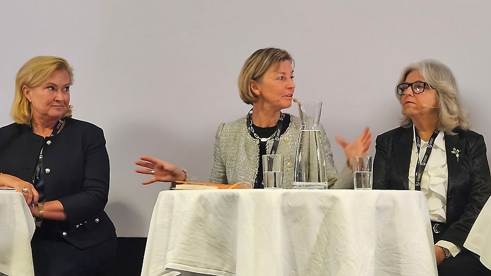 Maria Hemström Hemmingsson, Åsa Lindh och Maria Mindhammar i panelsamtal om våld i nära relationer.